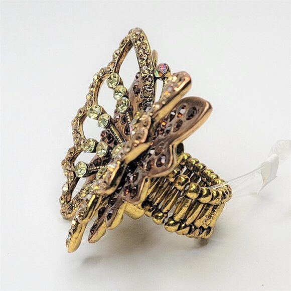 VINTAGE Gold Rhinestone Butterfly Stretch Ring - Picture 13 of 14
